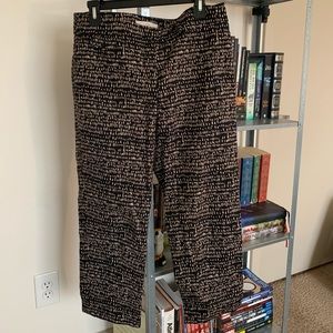 Patterned linen ankle cropped pants